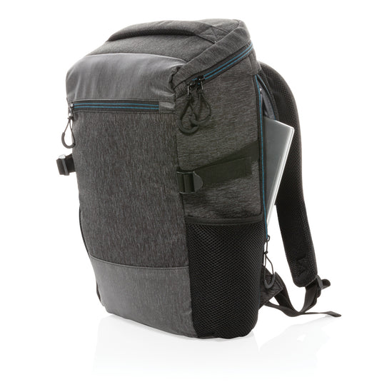 XD Collection 900D PVC-free laptop backpack with easy-access compartments and 15.6-inch laptop sleeve, durable travel bag.
