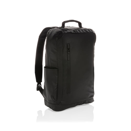 Black 15.6-inch laptop backpack from XD Collection made of PVC-free material, featuring multiple compartments and padded straps.