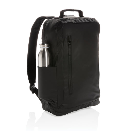 Black 15.6-inch laptop backpack by XD Collection, PVC-free bag with multiple compartments and padded shoulder straps.