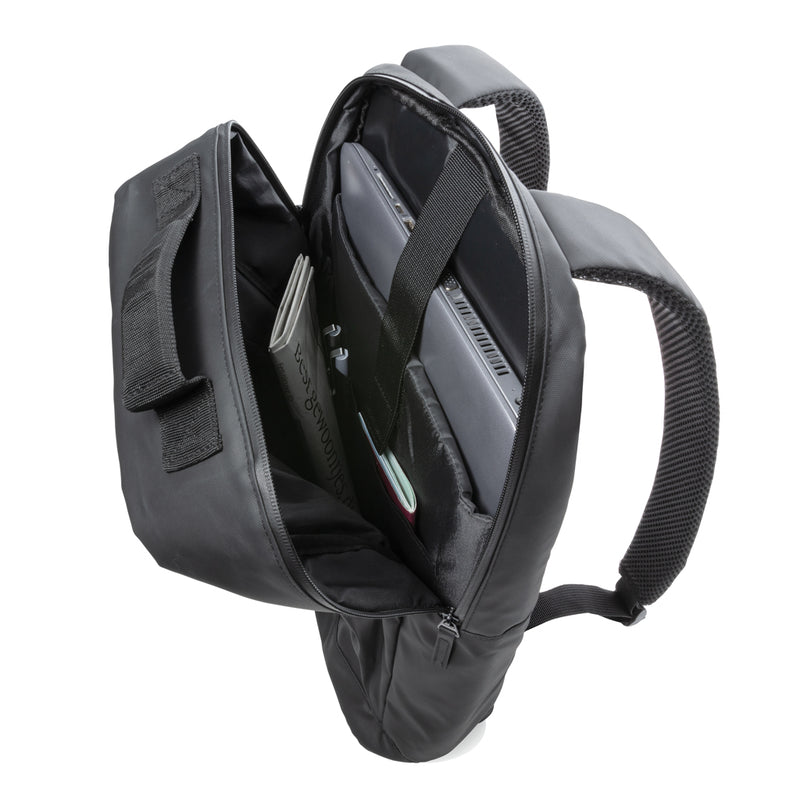 Load image into Gallery viewer, Black 15.6-inch laptop backpack from XD Collection, PVC-free fashion bag with multiple compartments and padded straps.
