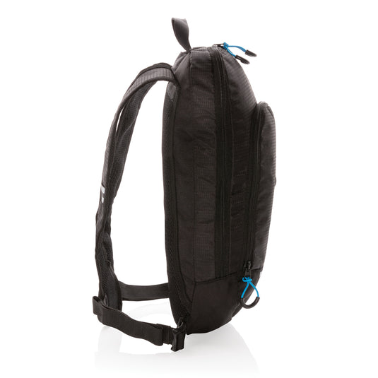 XD Collection Explorer ripstop small hiking backpack in 7L PVC-free fabric with multiple compartments and adjustable straps.