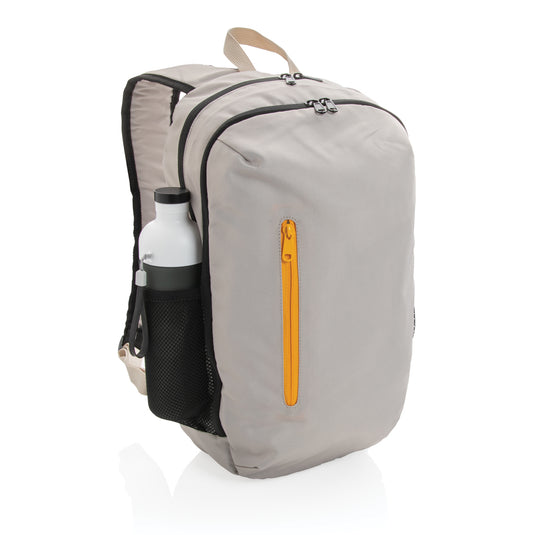 Light gray 300D RPET casual backpack from XD Collection with adjustable straps and multiple compartments for everyday use.