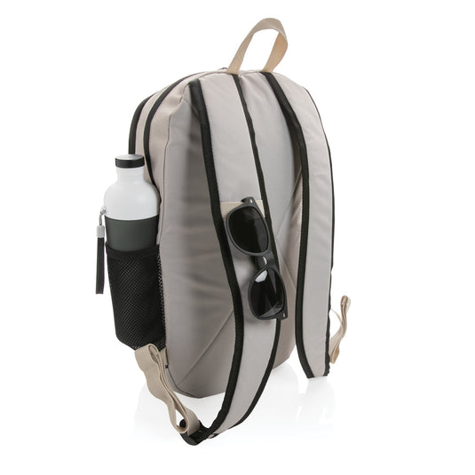 Pink 300D RPET casual backpack from XD Collection with adjustable straps and multiple compartments, designed for everyday use.