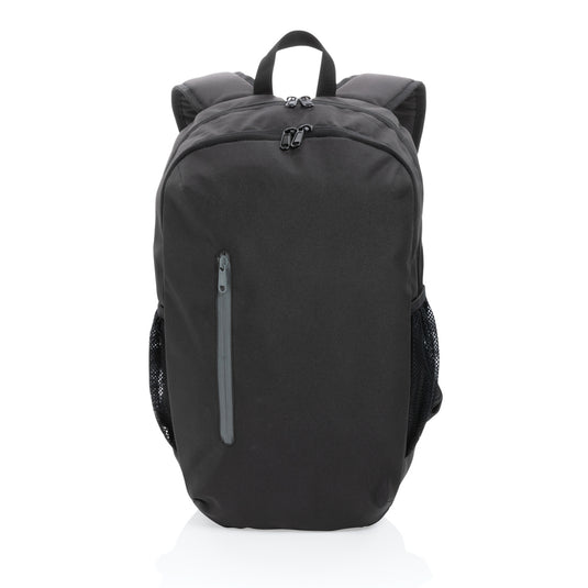 Light gray 300D RPET casual backpack from XD Collection featuring adjustable straps and multiple compartments.