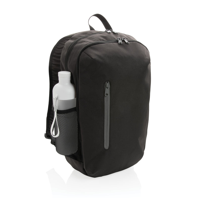 Load image into Gallery viewer, Light green 300D RPET casual backpack from XD Collection with adjustable straps and multiple compartments.
