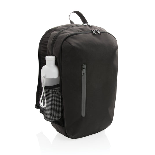 Light green 300D RPET casual backpack from XD Collection with adjustable straps and multiple compartments.