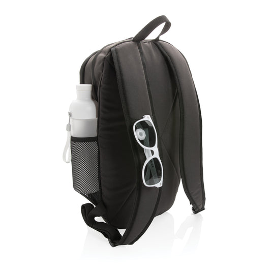Light brown 300D RPET casual backpack from XD Collection with adjustable straps and multiple compartments, ideal for everyday use.
