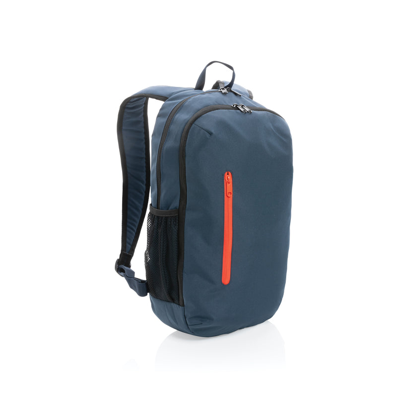 Load image into Gallery viewer, XD Collection 300D RPET casual backpack with multiple compartments, black eco-friendly bag for travel and daily use.
