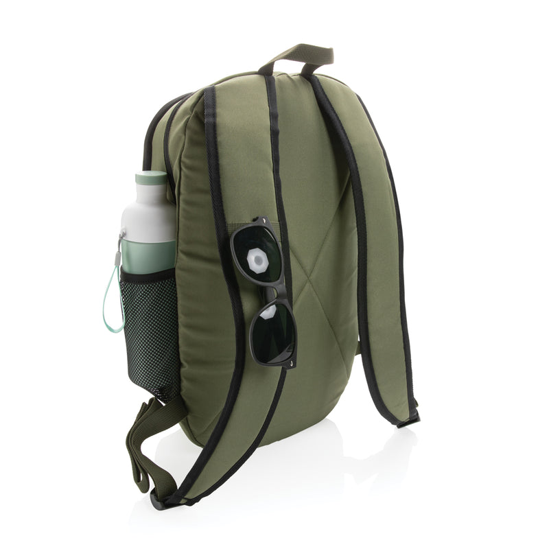 Load image into Gallery viewer, Light green 300D RPET casual backpack from XD Collection with adjustable straps and multiple compartments.
