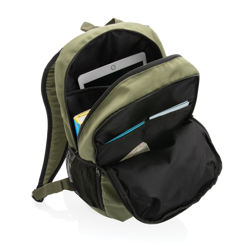 Load image into Gallery viewer, XD Collection 300D RPET casual backpack featuring eco-friendly recycled material, adjustable straps, and multiple storage compartments.

