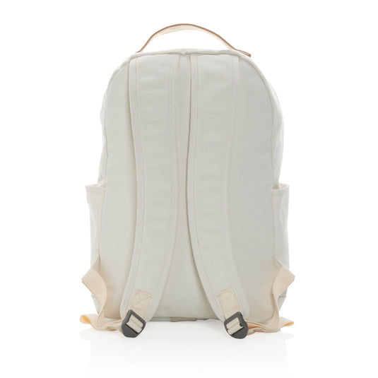 16 oz recycled canvas backpack from XD Collection, showing adjustable straps and spacious main compartment.
