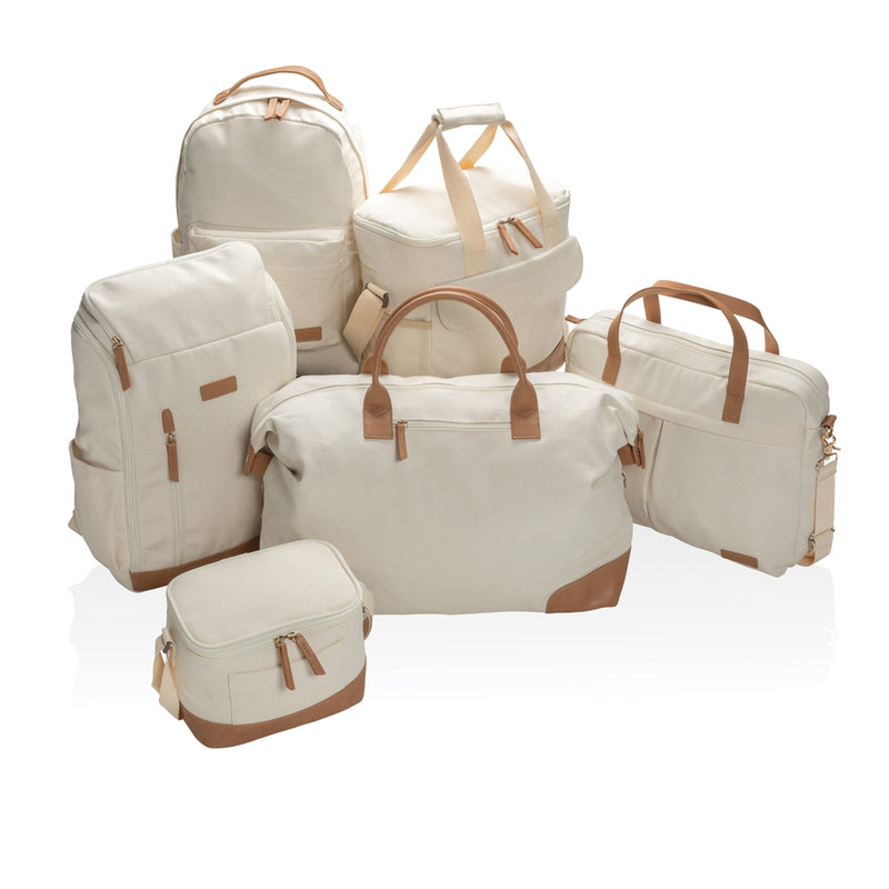 Load image into Gallery viewer, 16 oz recycled canvas backpack from XD Collection, showing front view with adjustable straps and spacious main compartment.
