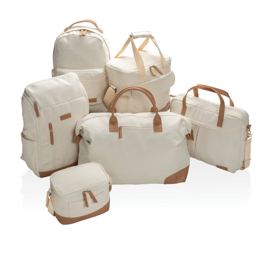 16 oz recycled canvas backpack from XD Collection, showing front view with adjustable straps and spacious main compartment.