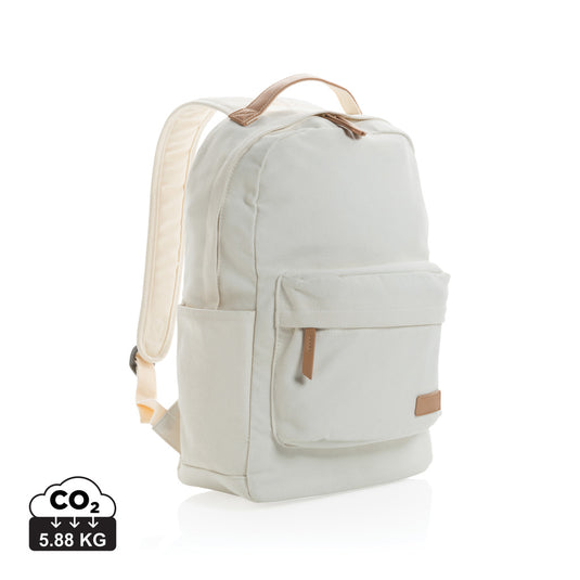 16 oz recycled canvas backpack from XD Collection featuring adjustable straps, multiple compartments, and eco-friendly design.