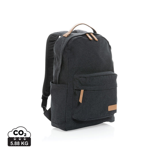 16 oz recycled canvas backpack from XD Collection with adjustable straps and multiple compartments for travel and daily use.