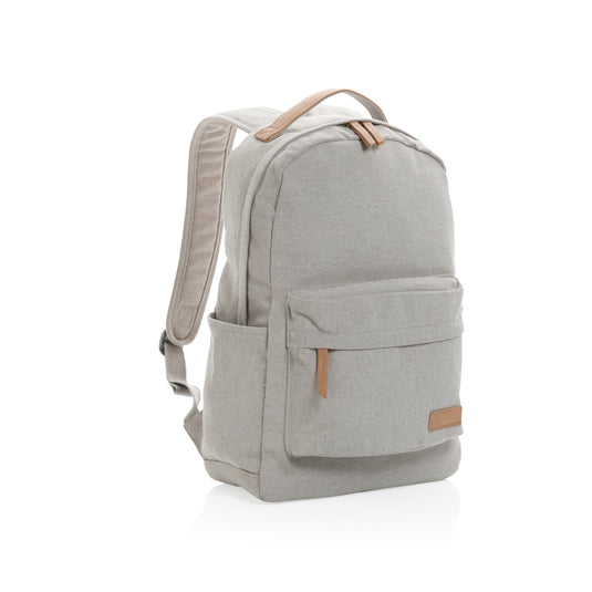 16 oz recycled canvas backpack by XD Collection, casual bag with adjustable straps and front pocket, designed for everyday travel.