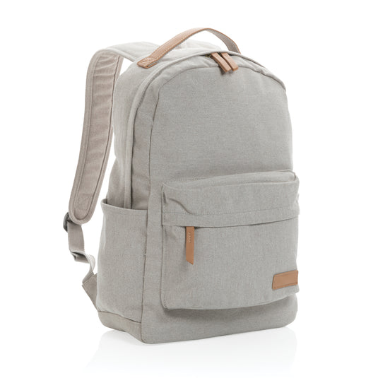 16 oz recycled canvas backpack from XD Collection, featuring adjustable straps and multiple compartments for travel and daily use.