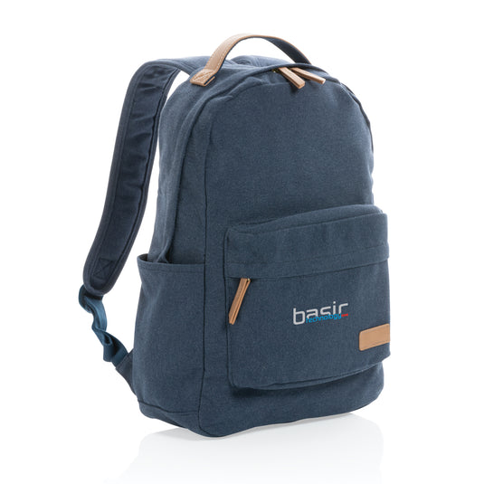 16 oz recycled canvas backpack from XD Collection, durable bag with adjustable straps and multiple compartments for travel and daily use.