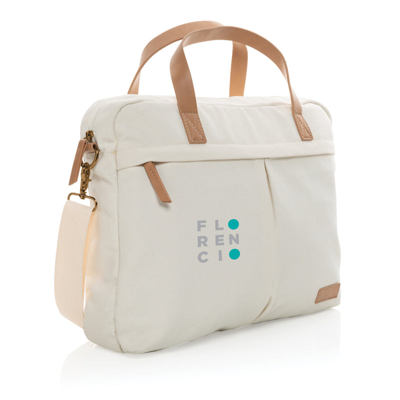 Load image into Gallery viewer, 16 oz recycled canvas laptop bag from XD Collection, stylish and eco-friendly with a spacious design for laptops and accessories.

