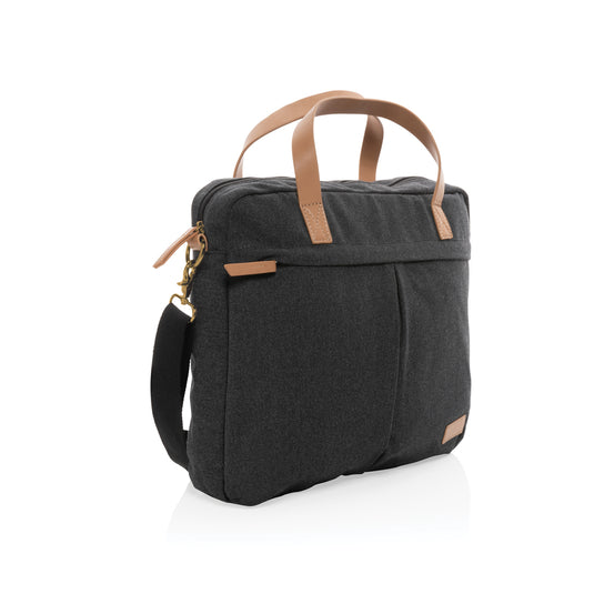 16 oz recycled canvas laptop bag by XD Collection, showing a stylish eco-friendly bag with handles and organizational pockets.