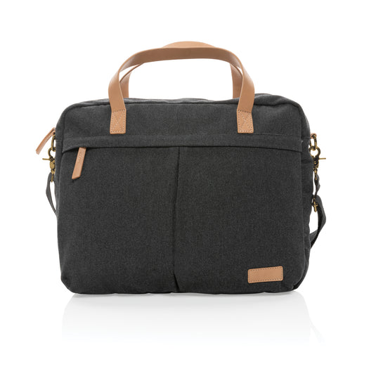 Recycled canvas laptop bag by XD Collection, 16 oz. durable bag with adjustable strap and multiple compartments for travel and work.