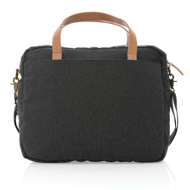 Load image into Gallery viewer, 16 oz recycled canvas laptop bag by XD Collection featuring a sturdy handle and eco-friendly design for everyday use.

