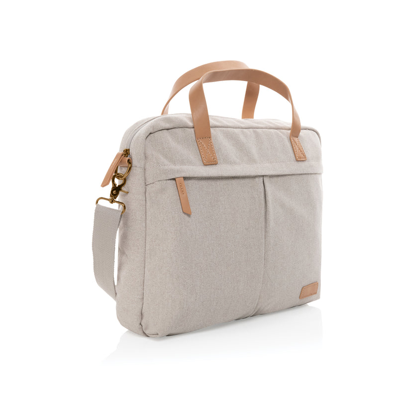 Load image into Gallery viewer, Recycled canvas laptop bag by XD Collection, 16 oz. size, with adjustable shoulder strap and multiple compartments.
