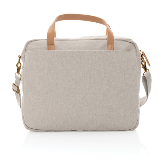 16 oz recycled canvas laptop bag from XD Collection, showing the bag's front with handles and eco-friendly material detail.