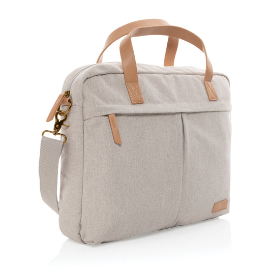 16 oz recycled canvas laptop bag by XD Collection, featuring sturdy handles and a spacious main compartment for travel and daily use.