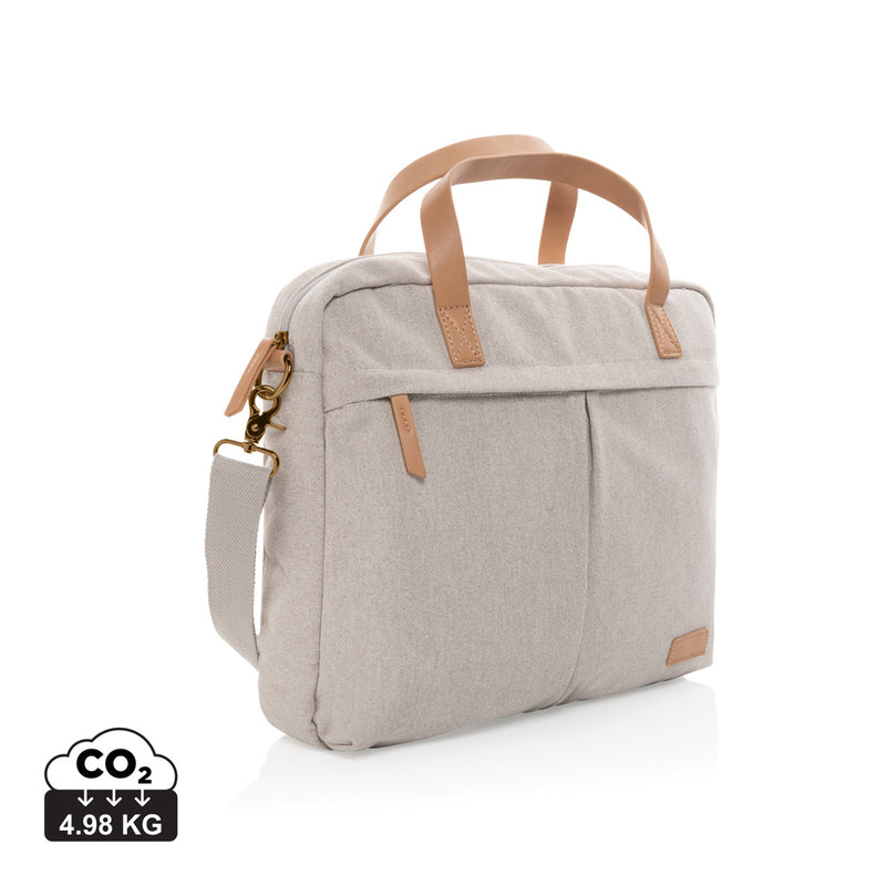 Load image into Gallery viewer, 16 oz recycled canvas laptop bag by XD Collection, featuring a sturdy, eco-friendly design with a shoulder strap and multiple compartments.
