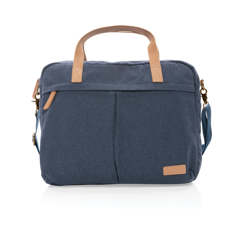 Load image into Gallery viewer, Recycled canvas laptop bag by XD Collection, 16 oz. eco-friendly bag with adjustable strap and multiple compartments.
