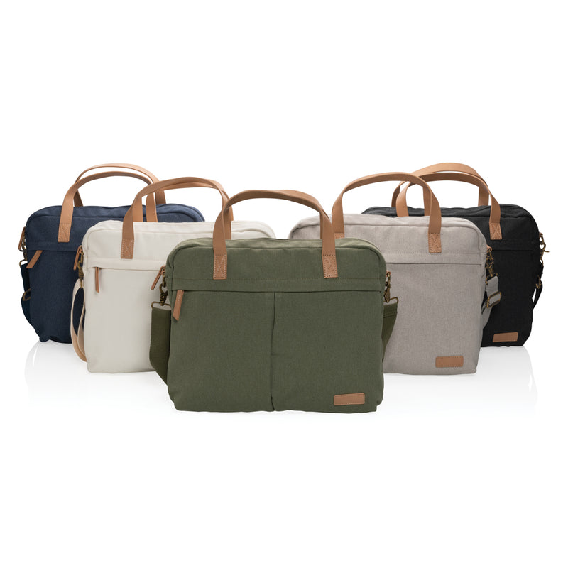Load image into Gallery viewer, Recycled canvas laptop bag from XD Collection, 16 oz. durable bag with handles and compartments for travel and daily use.
