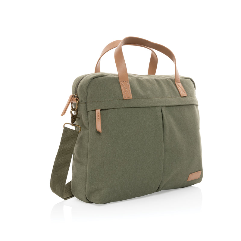 Load image into Gallery viewer, 16 oz recycled canvas laptop bag from XD Collection, durable eco-friendly bag with shoulder strap and multiple compartments.
