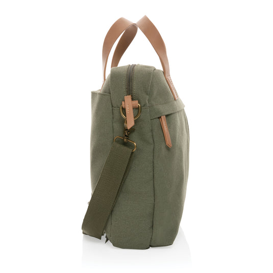 16 oz. recycled canvas laptop bag by XD Collection featuring a sleek, eco-friendly design with a spacious main compartment.
