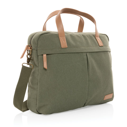 16 oz recycled canvas laptop bag by XD Collection, featuring a durable design with zippered compartments and carrying handles.