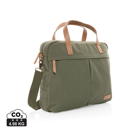 16 oz recycled canvas laptop bag by XD Collection featuring a durable, eco-friendly bag with handles and a sleek design.
