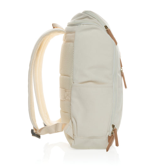 16 oz recycled canvas laptop backpack by XD Collection featuring a 15-inch compartment and adjustable straps.