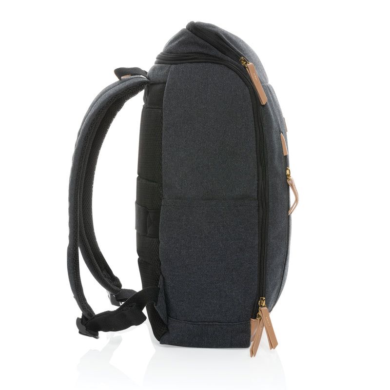 Load image into Gallery viewer, 16 oz recycled canvas laptop backpack by XD Collection, 15-inch size with multiple compartments and adjustable straps.
