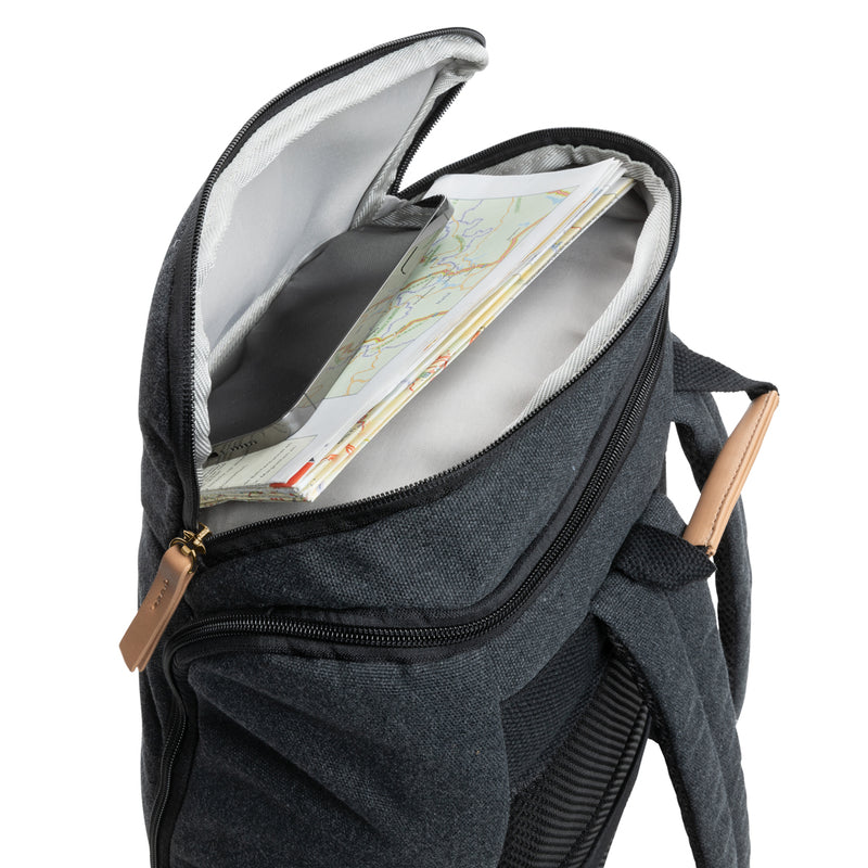 Load image into Gallery viewer, 16 oz recycled canvas laptop backpack by XD Collection, 15-inch size, with multiple compartments and sturdy shoulder straps.
