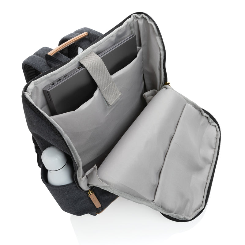 Load image into Gallery viewer, 16 oz recycled canvas laptop backpack by XD Collection with padded compartments and adjustable straps, designed for travel and daily use.
