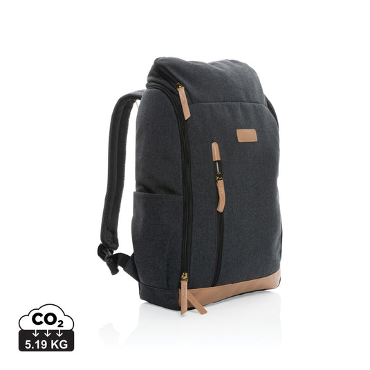 16 oz recycled canvas laptop backpack by XD Collection, 15-inch size, with multiple compartments and eco-friendly design.