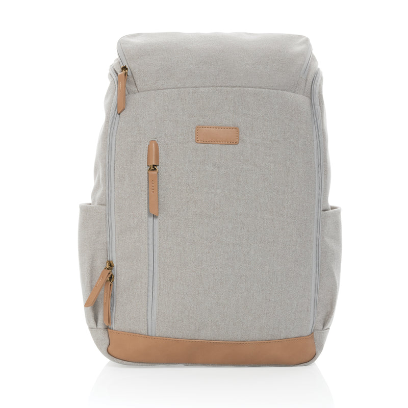 Load image into Gallery viewer, 16 oz recycled canvas laptop backpack by XD Collection, 15-inch bag with multiple compartments and comfortable shoulder straps.

