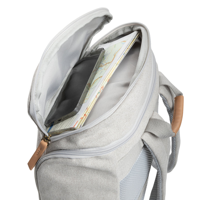 Load image into Gallery viewer, 16 oz recycled canvas laptop backpack by XD Collection featuring a 15-inch compartment and adjustable straps.

