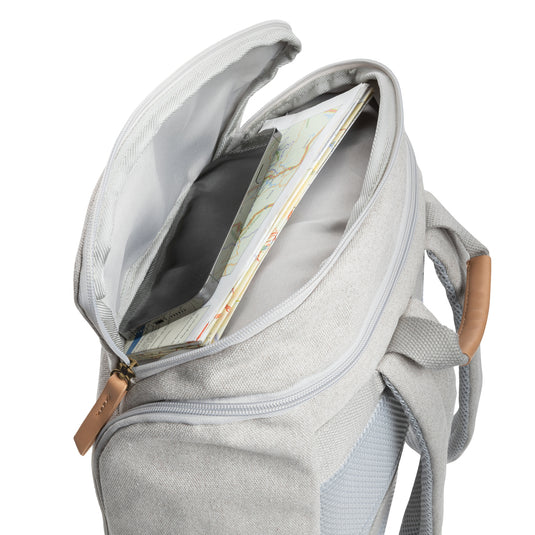 16 oz recycled canvas laptop backpack by XD Collection featuring a 15-inch compartment and adjustable straps.