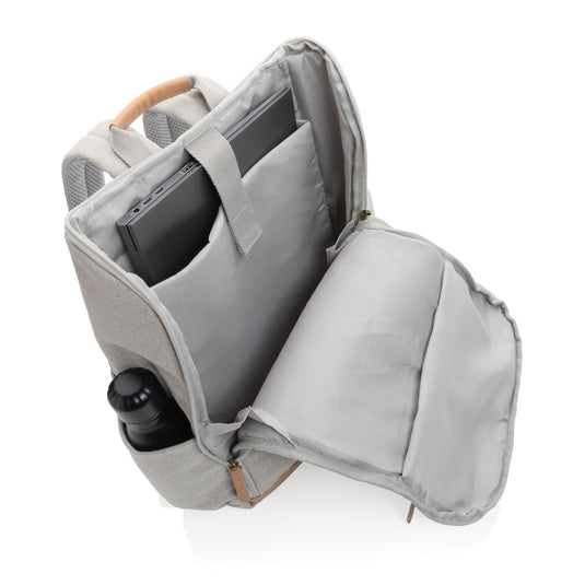 16 oz recycled canvas laptop backpack by XD Collection, 15-inch size with multiple compartments and sturdy straps.