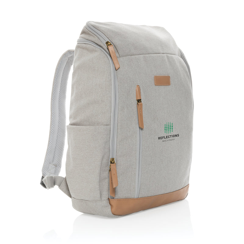 Load image into Gallery viewer, 16 oz recycled canvas laptop backpack by XD Collection, 15-inch bag with multiple compartments and adjustable straps.
