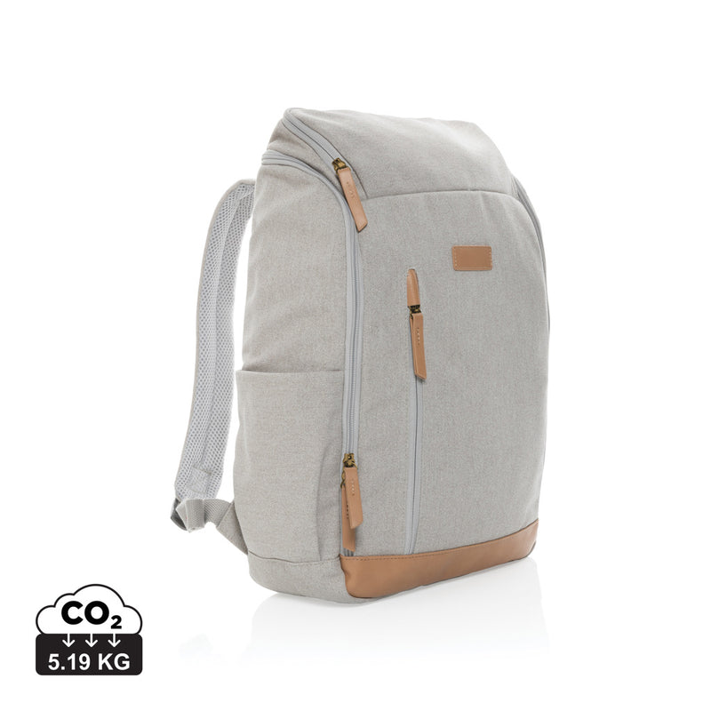 Load image into Gallery viewer, 16 oz recycled canvas XD Collection laptop backpack with 15-inch compartment and adjustable straps, eco-friendly travel bag.
