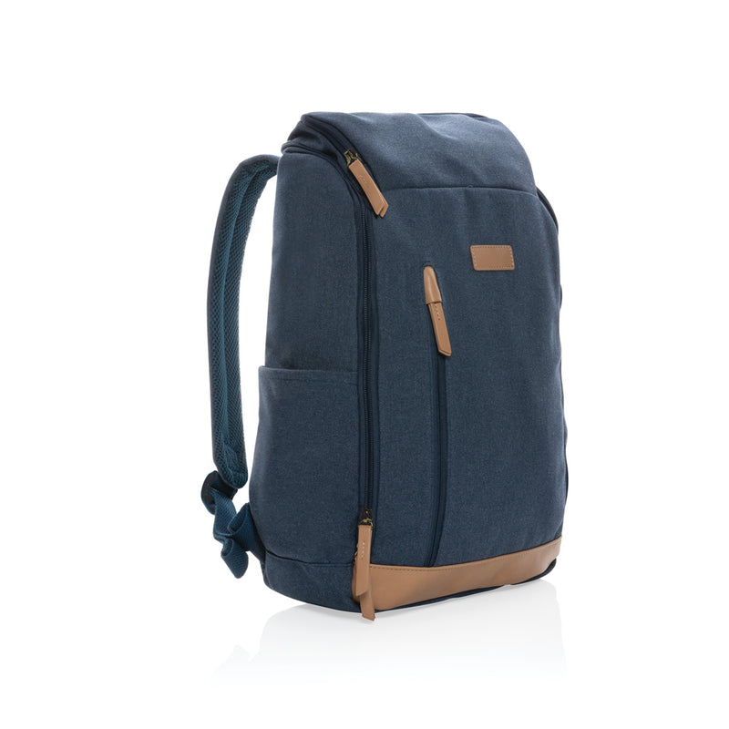 Load image into Gallery viewer, Recycled canvas 16 oz. laptop backpack from XD Collection, 15-inch size, with multiple compartments and adjustable straps.
