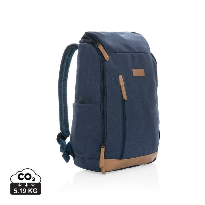 Load image into Gallery viewer, 16 oz recycled canvas laptop backpack by XD Collection with 15-inch compartment and adjustable straps, durable eco-friendly design
