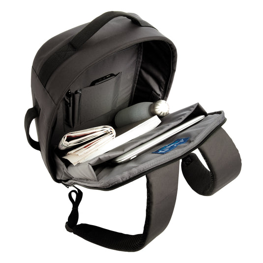 XD Xclusive Impact AWARE™ RPET anti-theft 15.6-inch laptop backpack with multiple compartments and padded straps.
